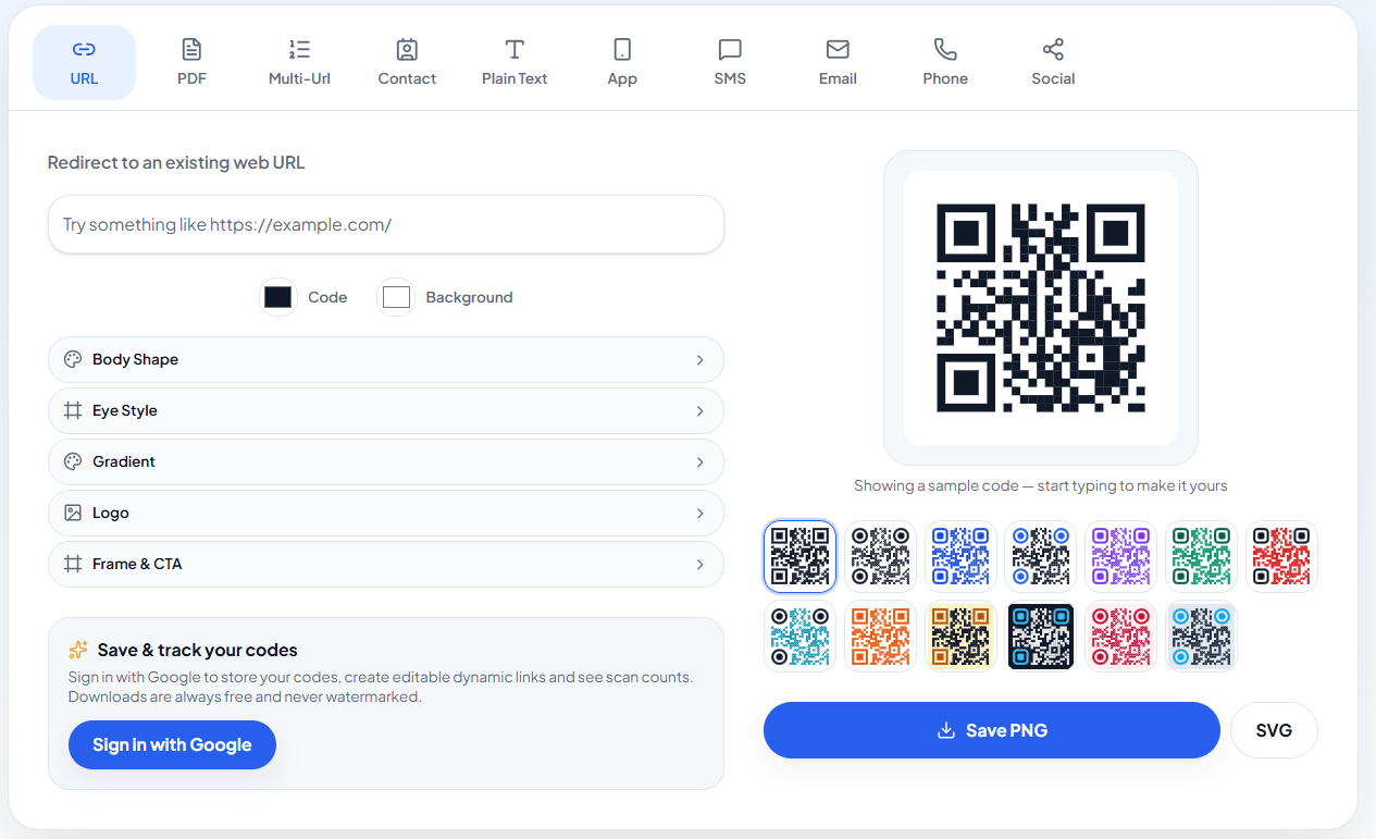 Choose your QR Code type